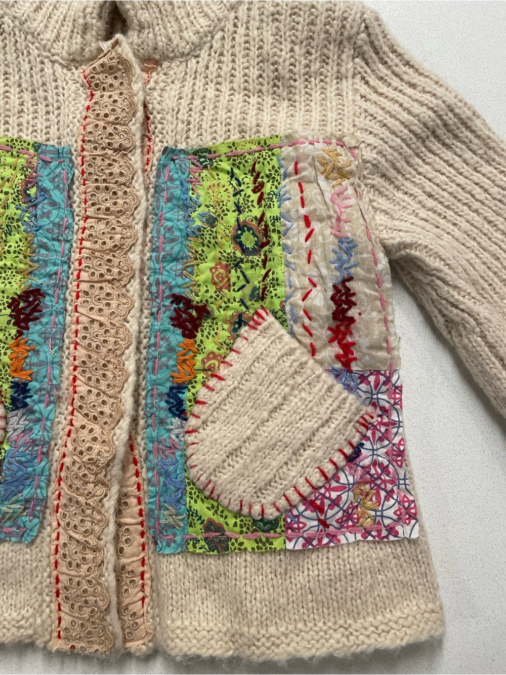 Vintage Free People Grandma Goes West Patchwork Knit Cardigan Sweater - Picture 8 of 14